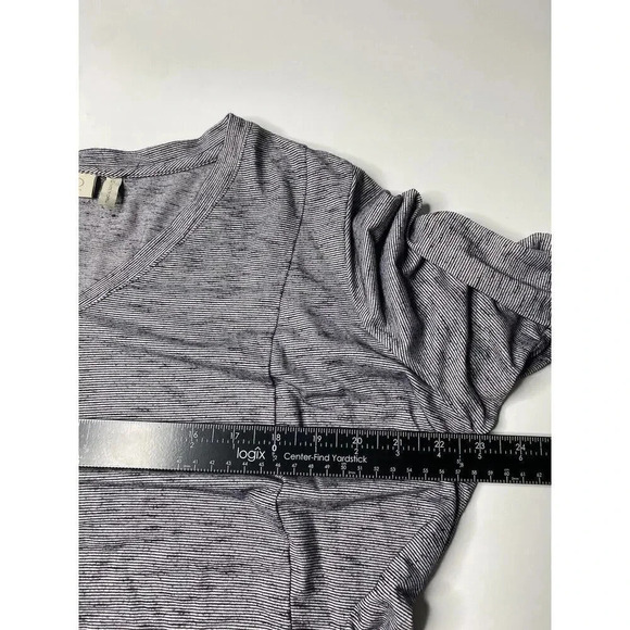 LOGO by Lori Goldstein Stripe Knit 3/4 Sleeve Blouse Asymmetrical Chiffon Trim - Picture 4 of 6